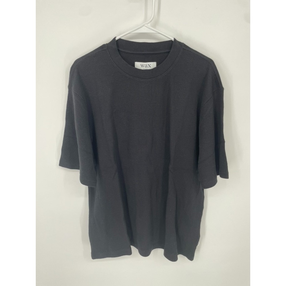 Wax London Milton T-Shirt Men's Large Black Waffle Knit 100% Organic Cotton NWT